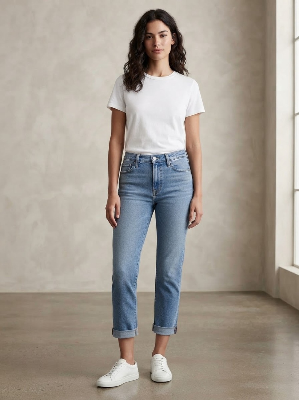 Levi's Light Blue Mid-Rise Boyfriend Jeans with Rolled Cuff